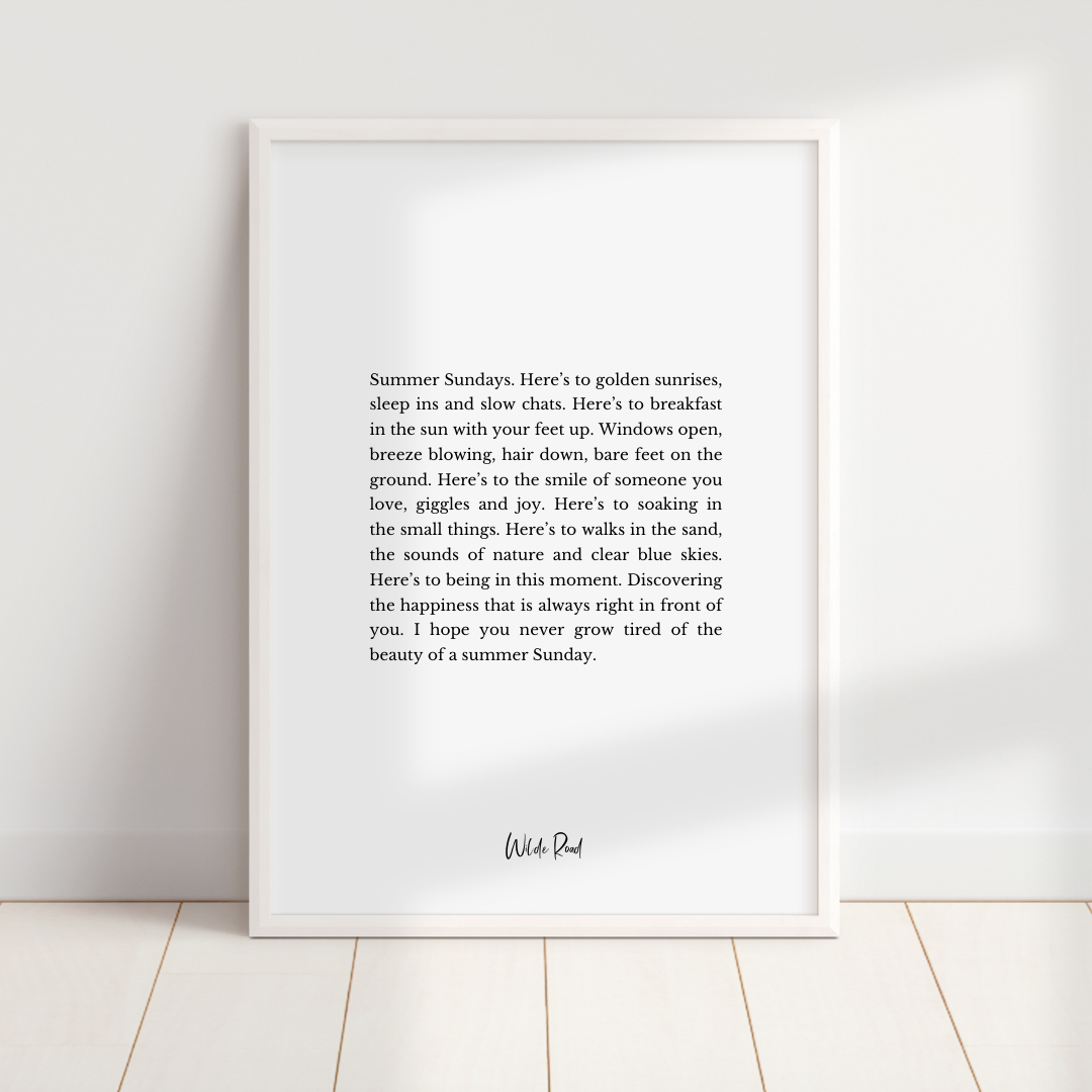 'Summer Sunday' Typography Print, A4/A5 | Wilde Road