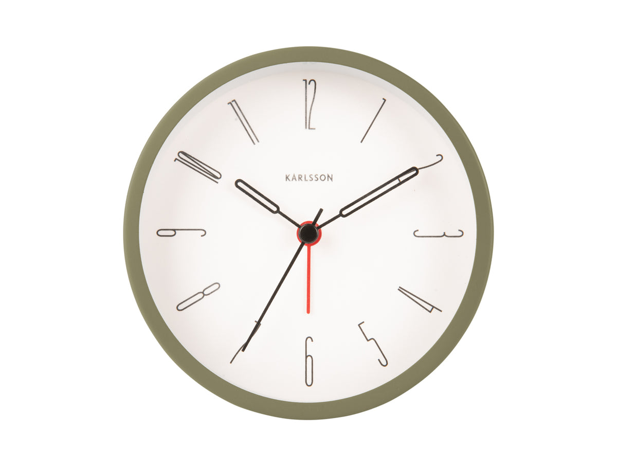 Front view of the Moss Green Belle alarm clock