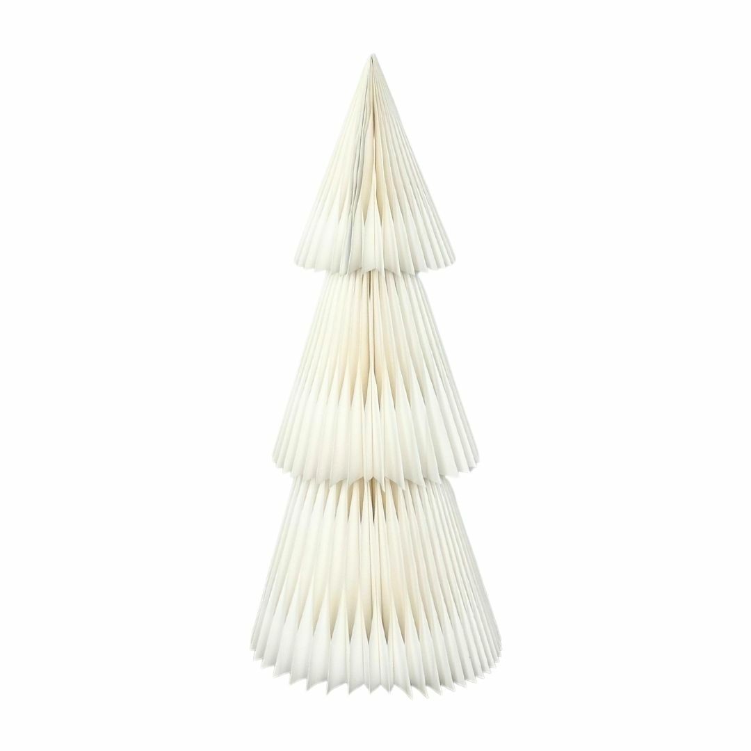 Beige foldable paper Christmas tree with Scandi minimalist styling on a console
