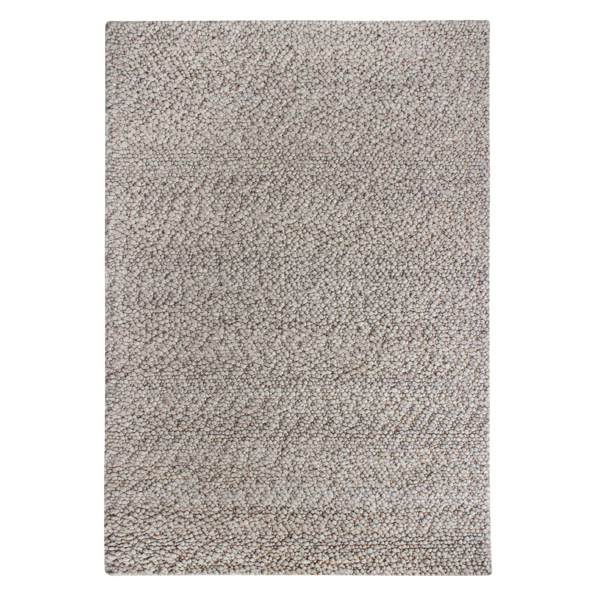Tundra Pebble rug in warm grey with a chunky wool loop pile, shown flat on white