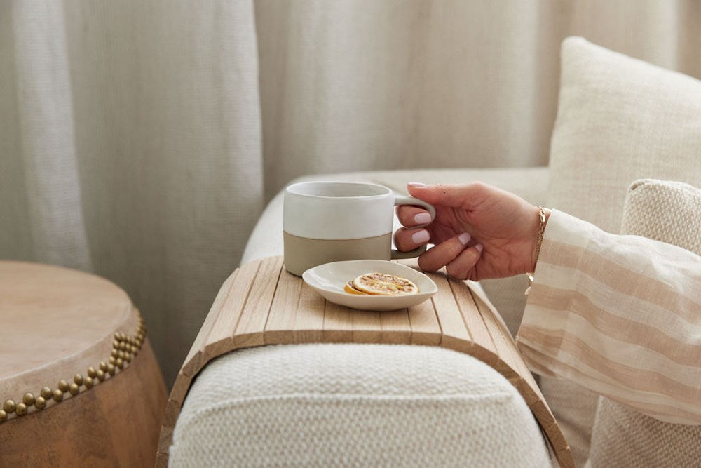 Two Benni Mugs styled together on open shelving