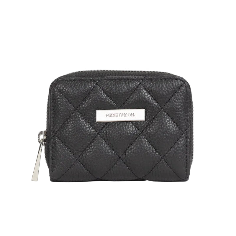For Wallet, Quilted Black Genuine NZ Leather Zip Wallet | Federation