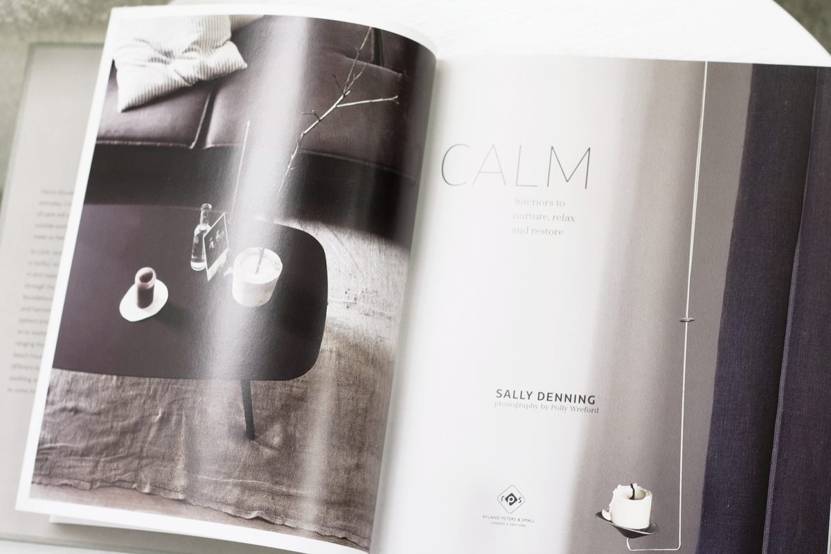 Calm interiors book page spread showing a bedroom interior