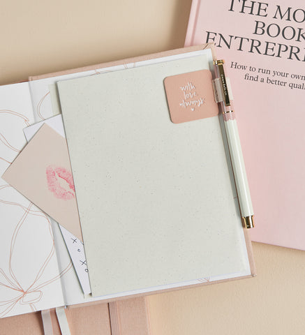 Metal Rollerball Pen in Petal flat lay styling by Emma Kate Co