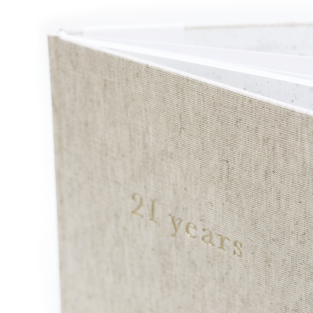 21 Years Write To Me linen keepsake journal with gold embossed title
