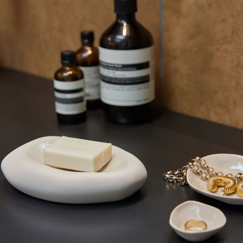 Haan Accessory Dish styled with jewellery on a bedside table