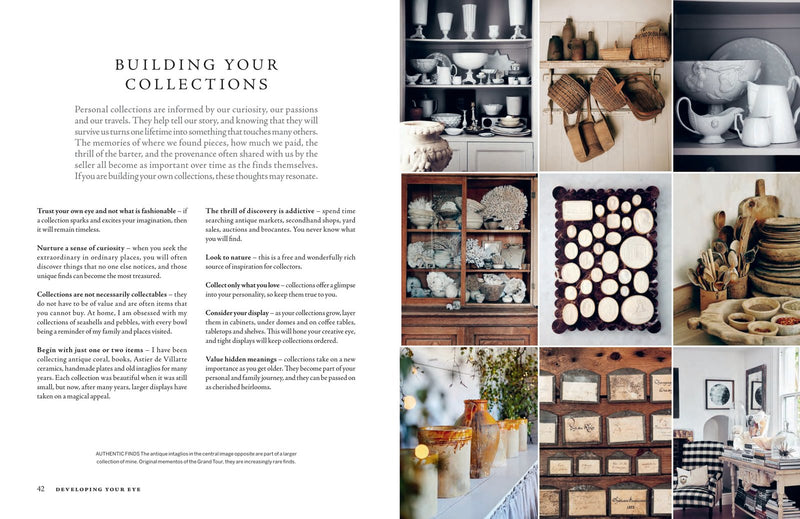 A magazine spread with pictures of dishes and other items featuring CREATE: AT HOME WITH OLD & NEW from Books.