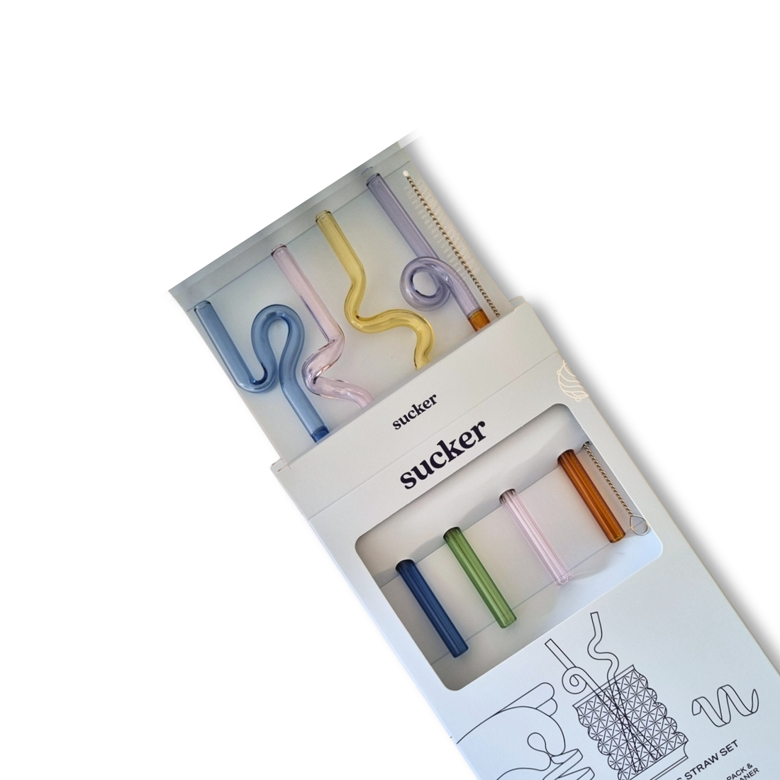 Curly Reusable Glass Straws Set from Sucker – 4 Pack