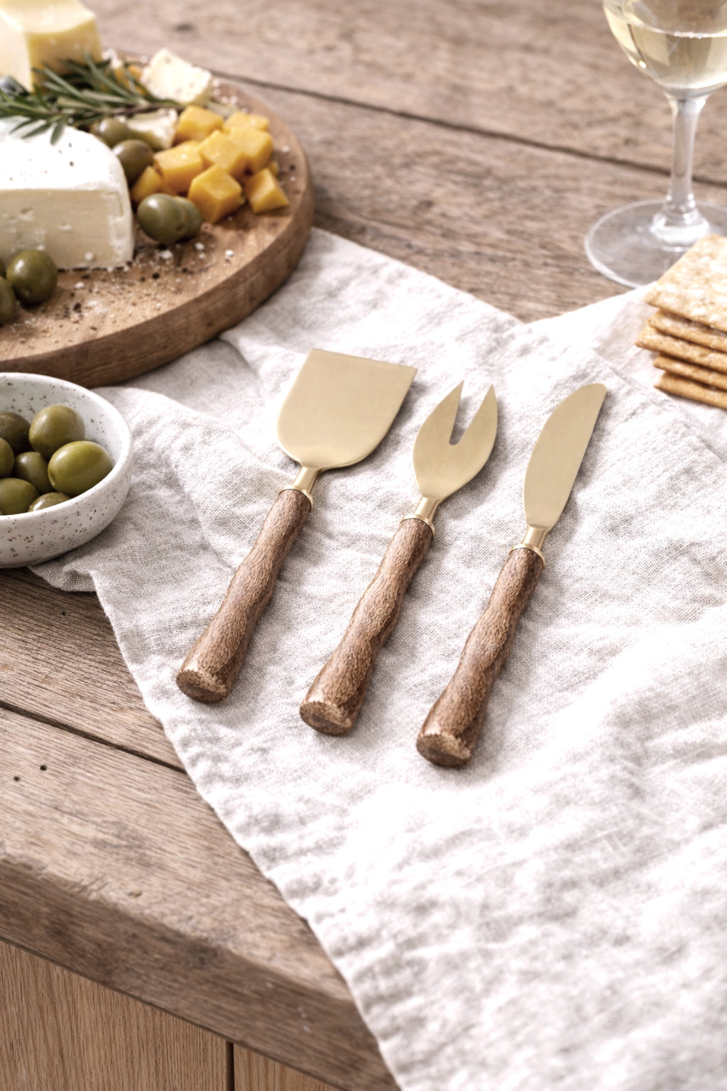 Gold Wood Cheese Knives (Set of 3)