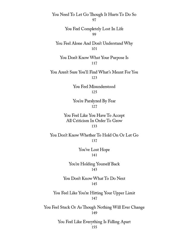 Second page of the Read This When contents list in The Life That's Waiting