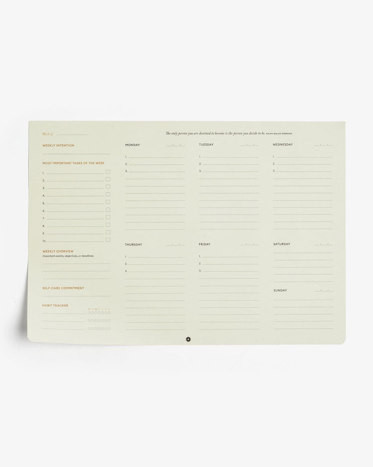 Productivity Weekly Desk Pad torn sheet showing the tear-off design