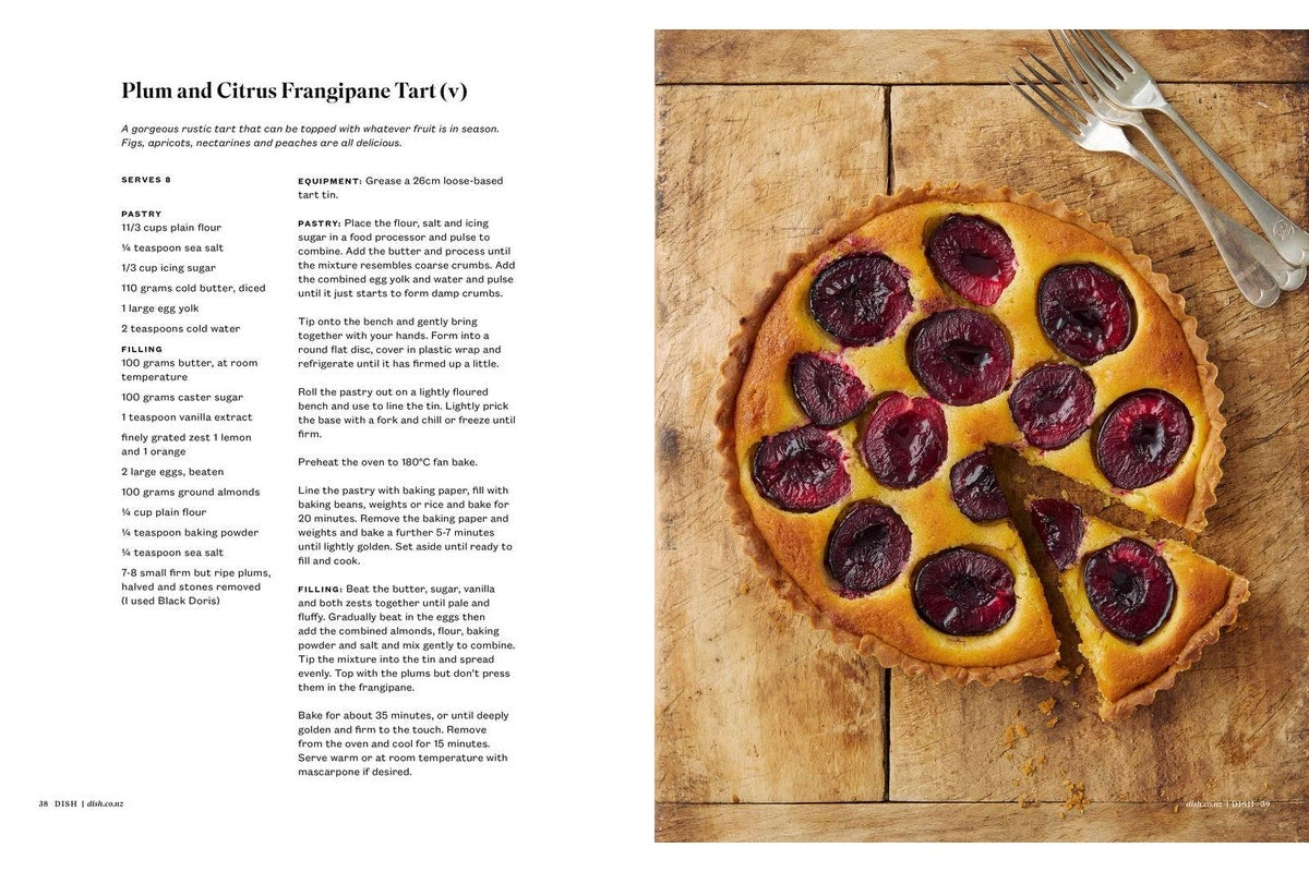 dish SWEET spread for Plum and Citrus Frangipane Tart, with the baked tart on parchment