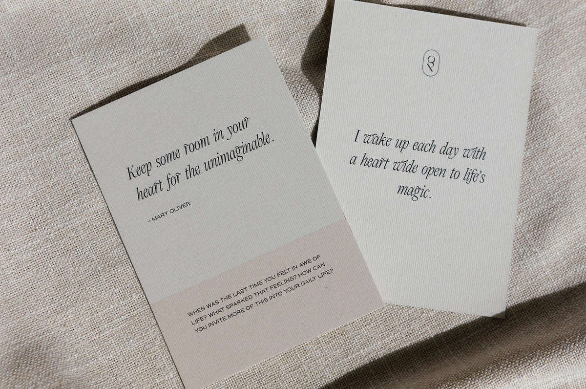 Affirmation card with a printed quote on a pale background
