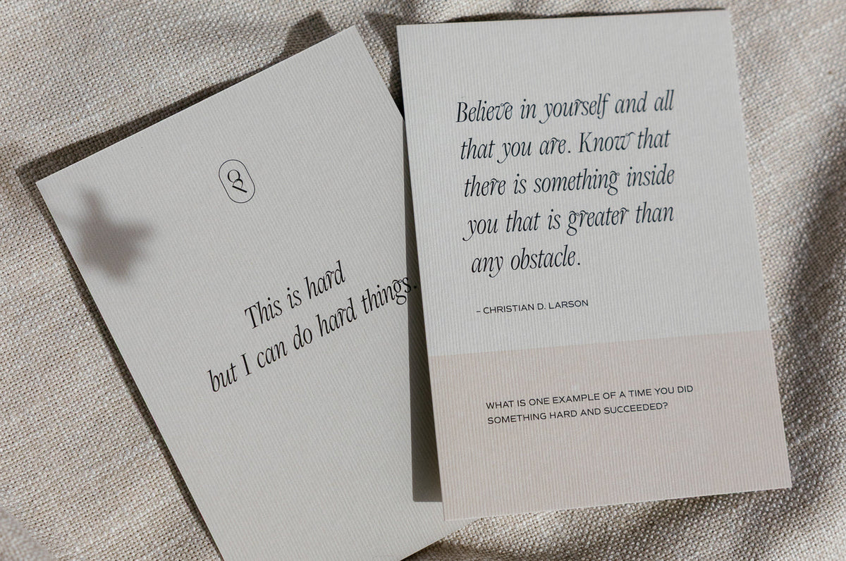 Affirmation card propped against a neutral backdrop