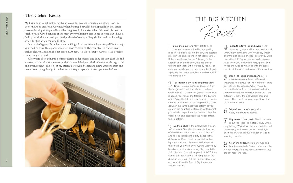 The Home Reset page spread showing a bedroom closet reset