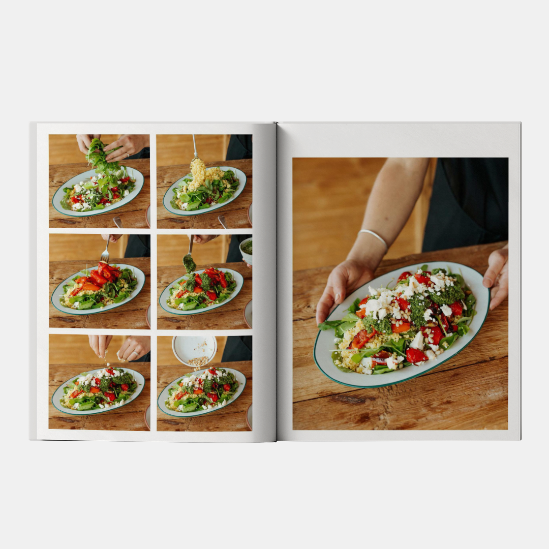 More Salad cookbook page spread showing a plant-based salad recipe