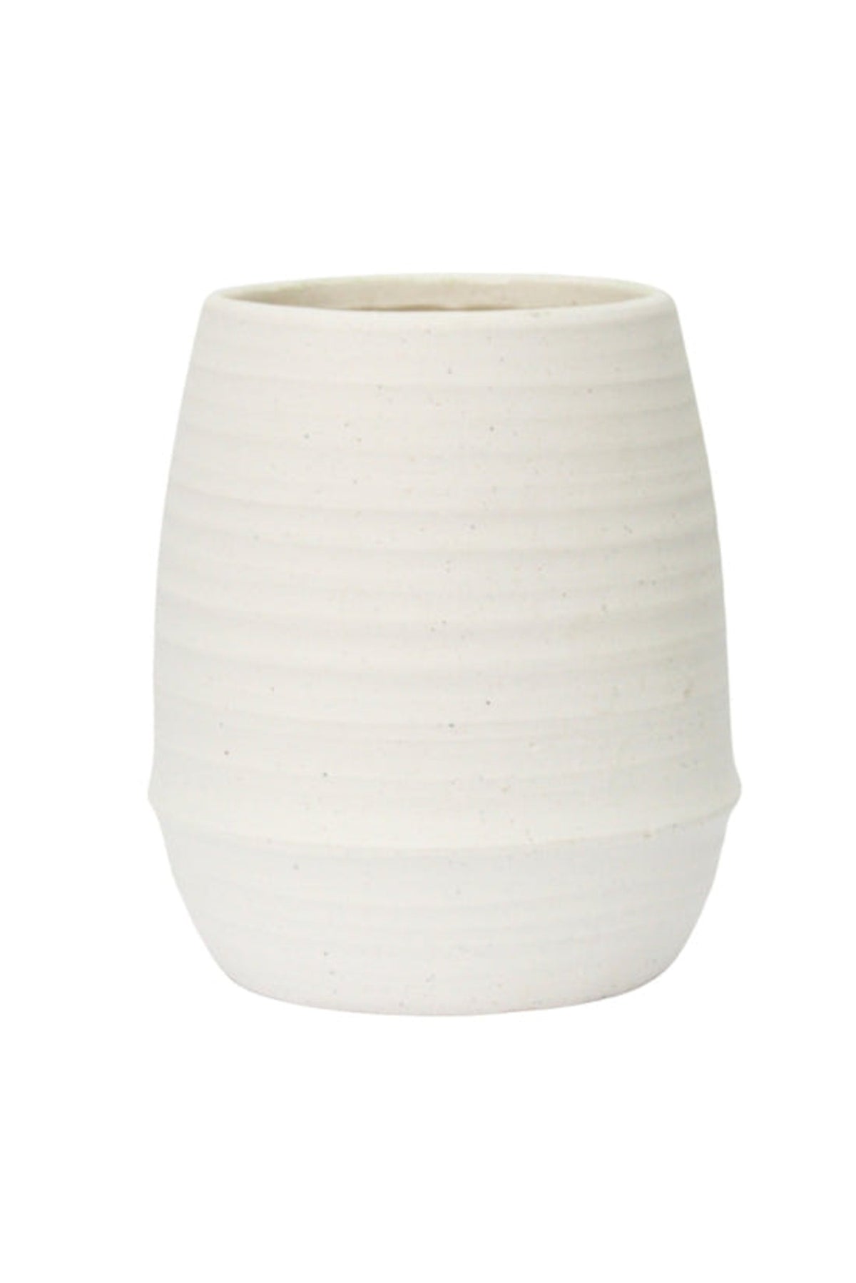 Medium Alma ribbed ceramic vase in matte chalk on a white background