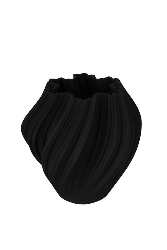 Amelie 3D printed vase in matte black, large size, on a plain background