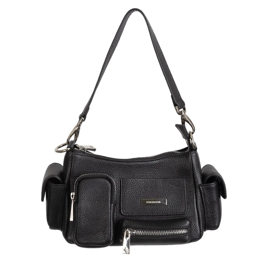 Busy Day Bag by Federation in black leather with its short shoulder strap