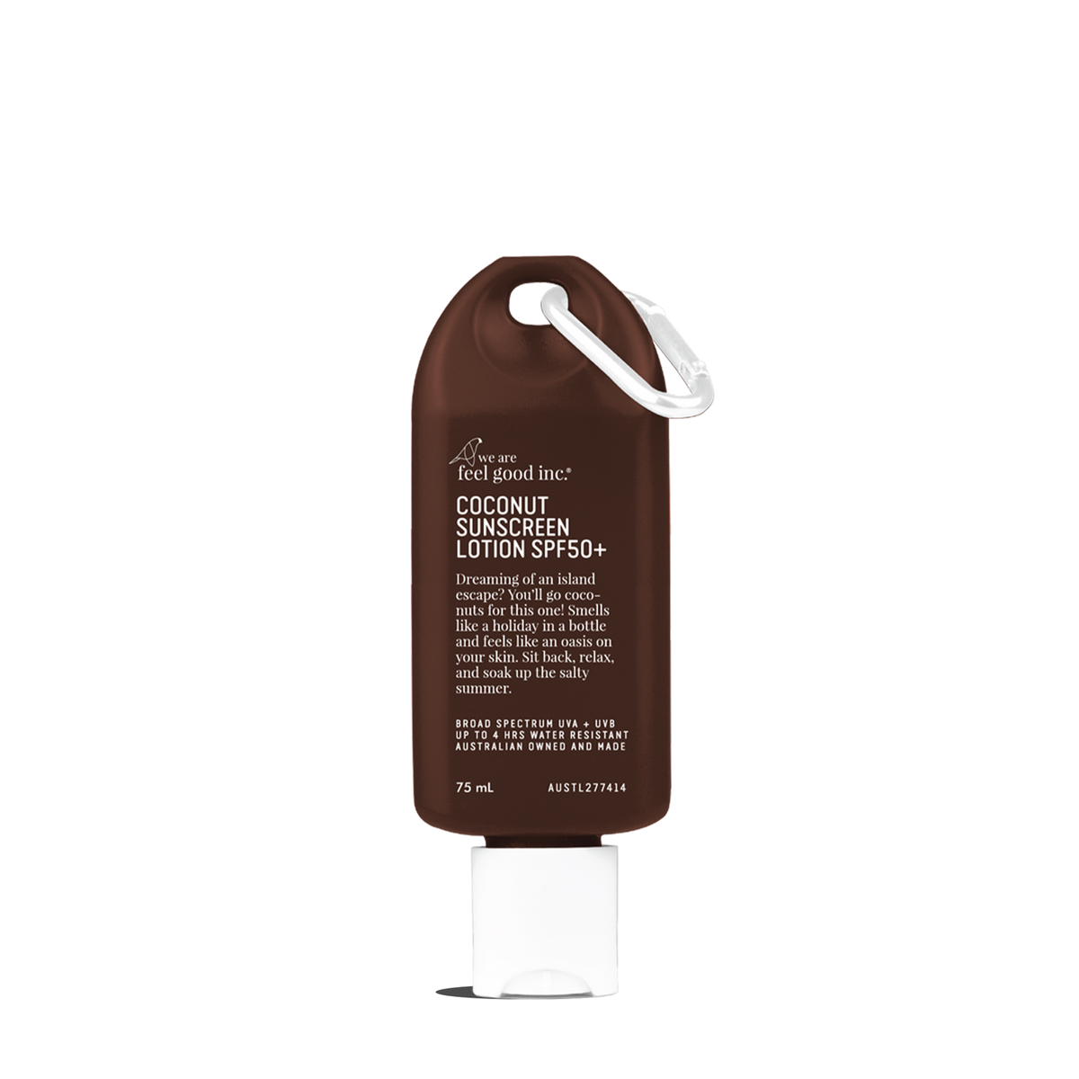 Coconut Sunscreen SPF 50+ styled on a beach towel