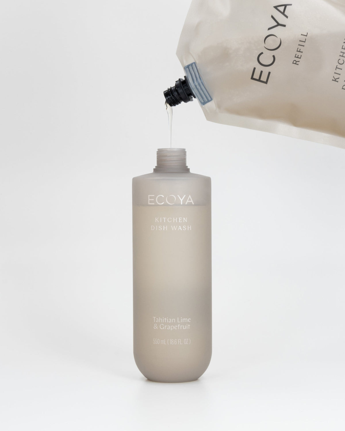 Ecoya Tahitian Lime and Grapefruit dish wash refill pouch label detail