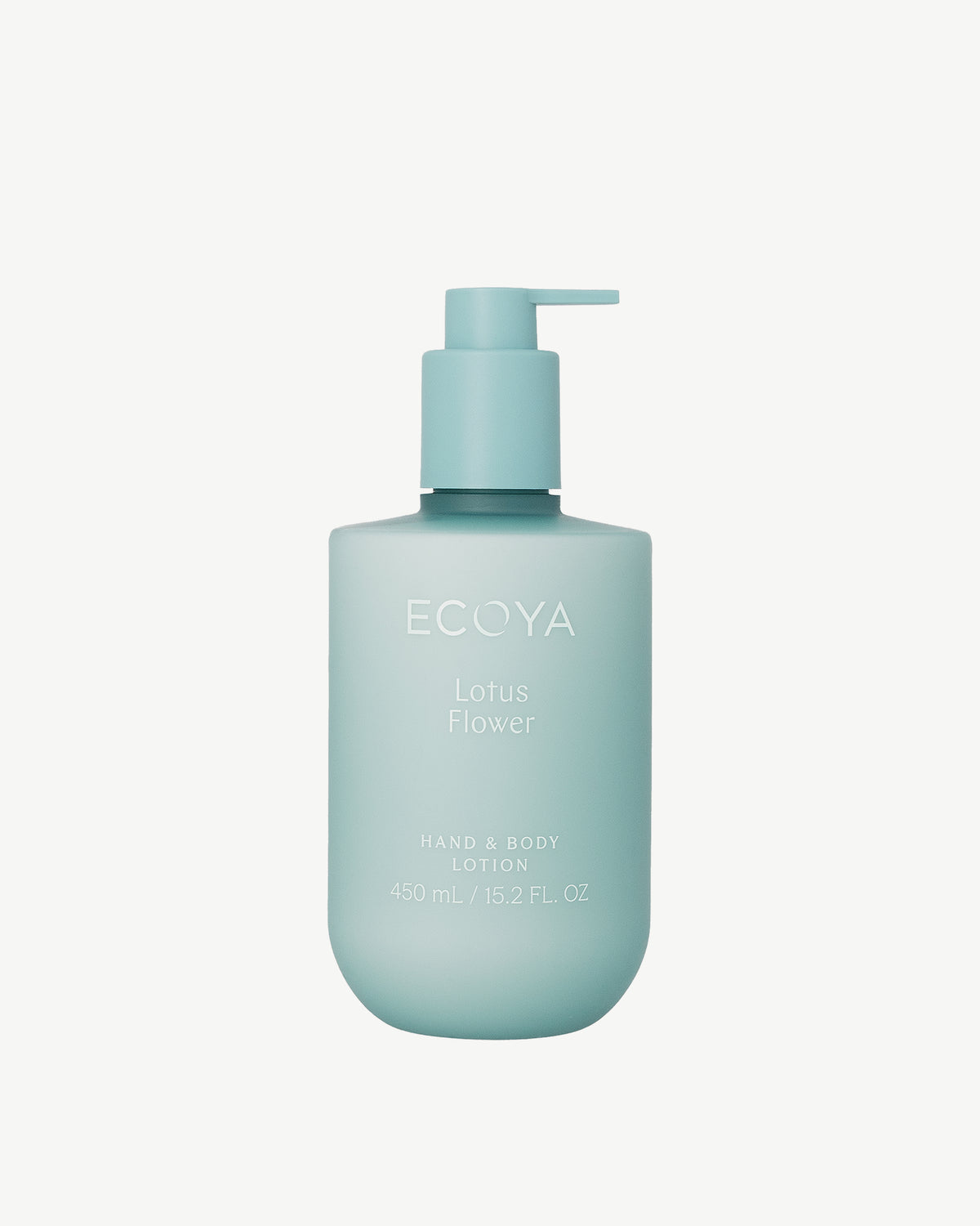 Ecoya Lotus Flower hand and body lotion 450ml in a pale aqua pump bottle