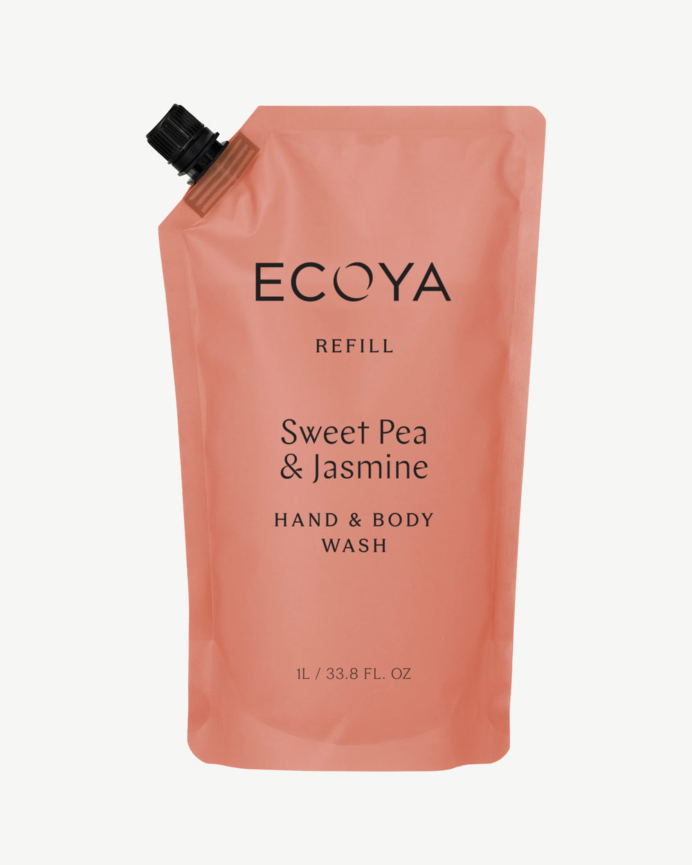 Ecoya Sweet Pea & Jasmine hand and body wash 1L refill pouch in soft coral