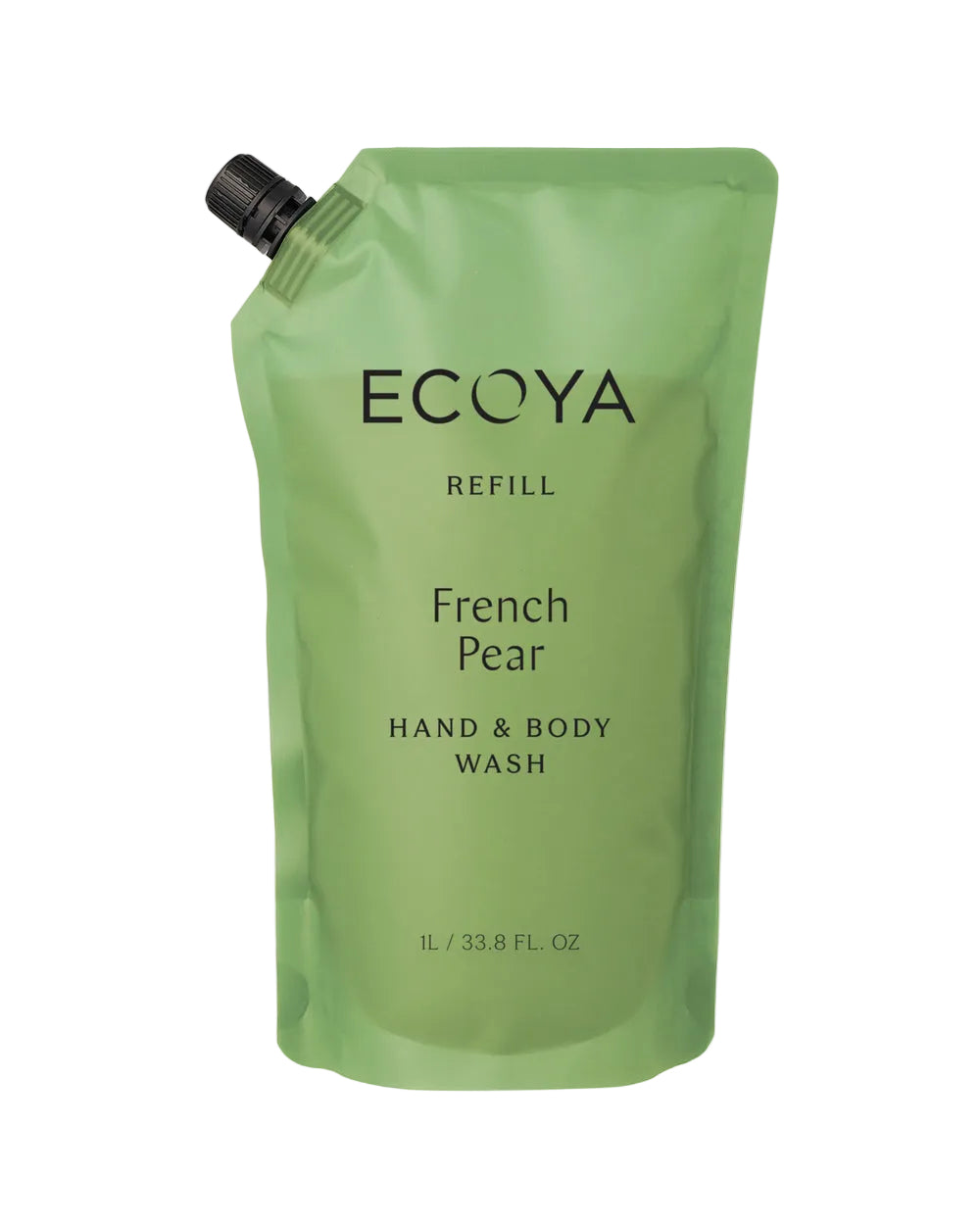 Ecoya French Pear hand and body wash 1L refill pouch in green