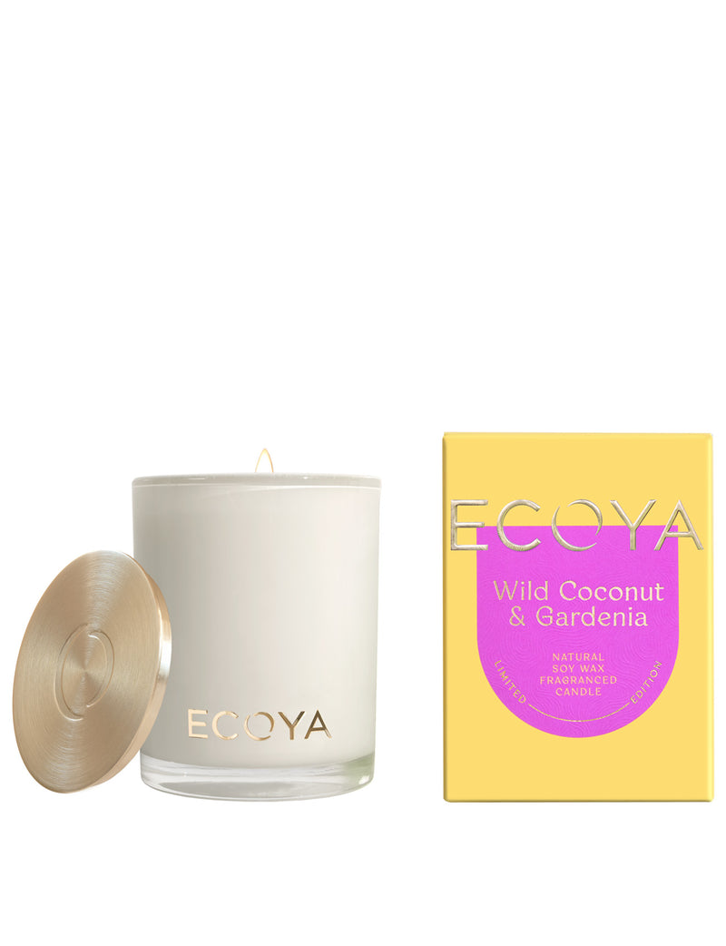 Ecoya Sensory Escapes: Wild Coconut & Gardenia Madison Candle, a Scandinavian fragrance gift.