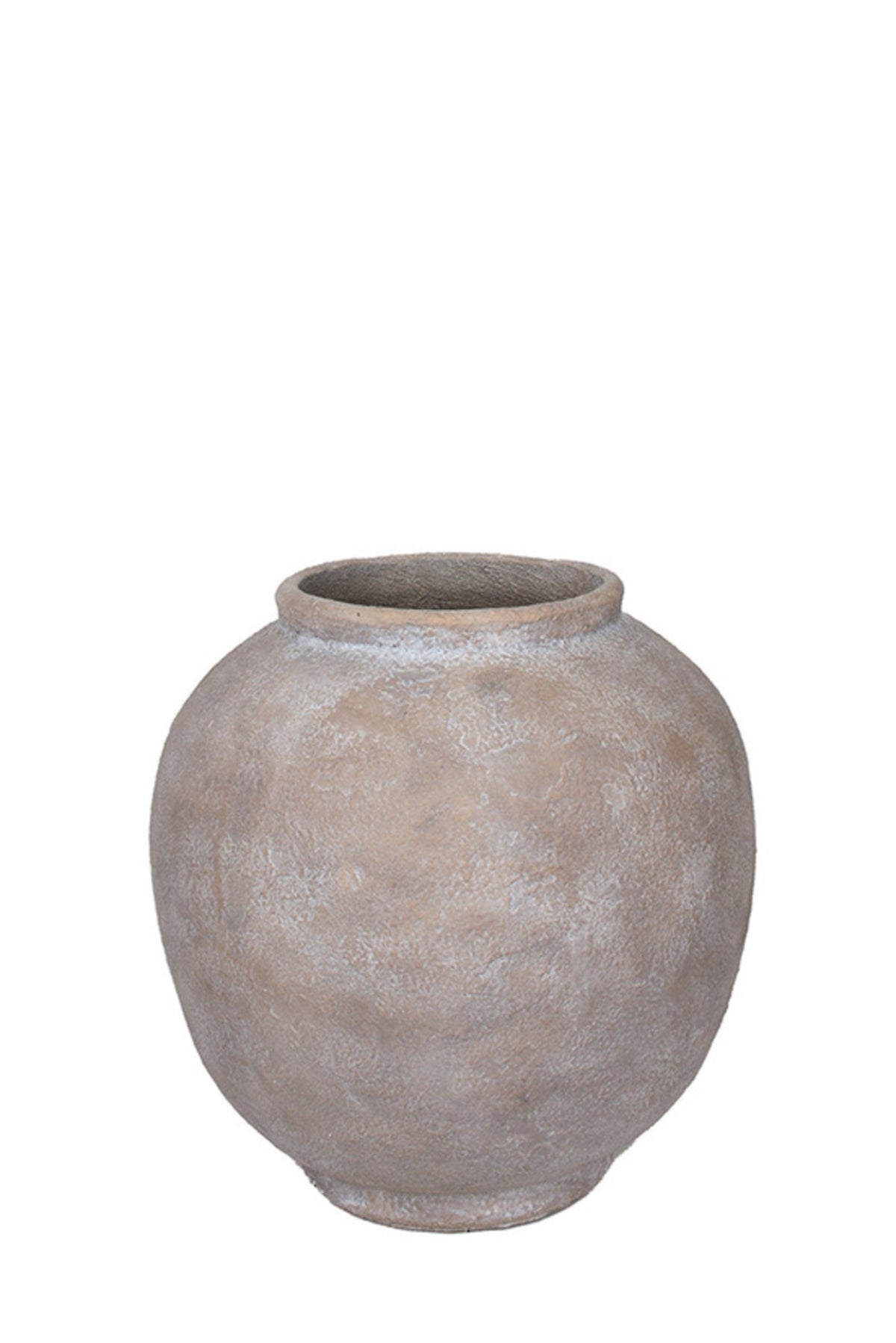 Terrazza Outdoor Pot, large, wide rounded planter in greige stone wash on white