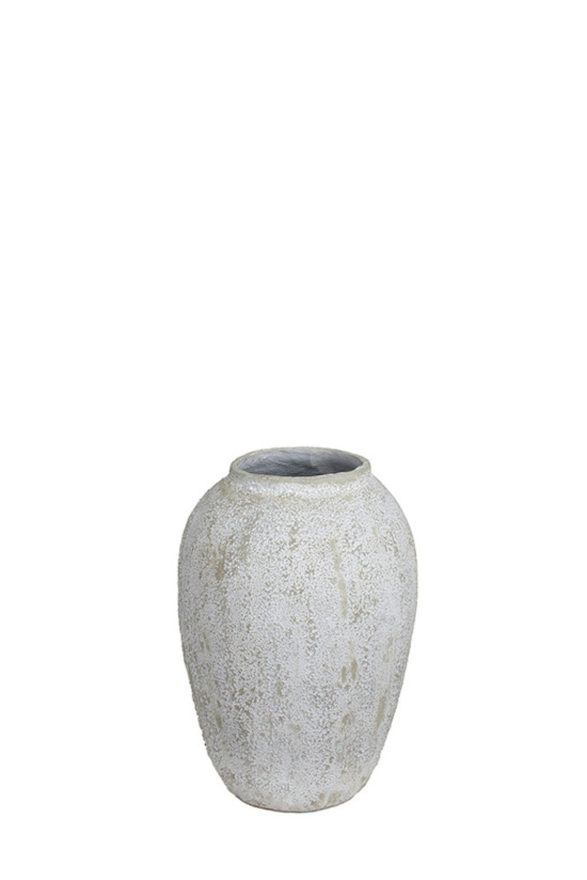 Alfresco Outdoor Pot, small, pale whitewashed grey stone finish on white