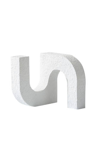 Double doorways ornament in white, two arched cutouts through a flat resin block