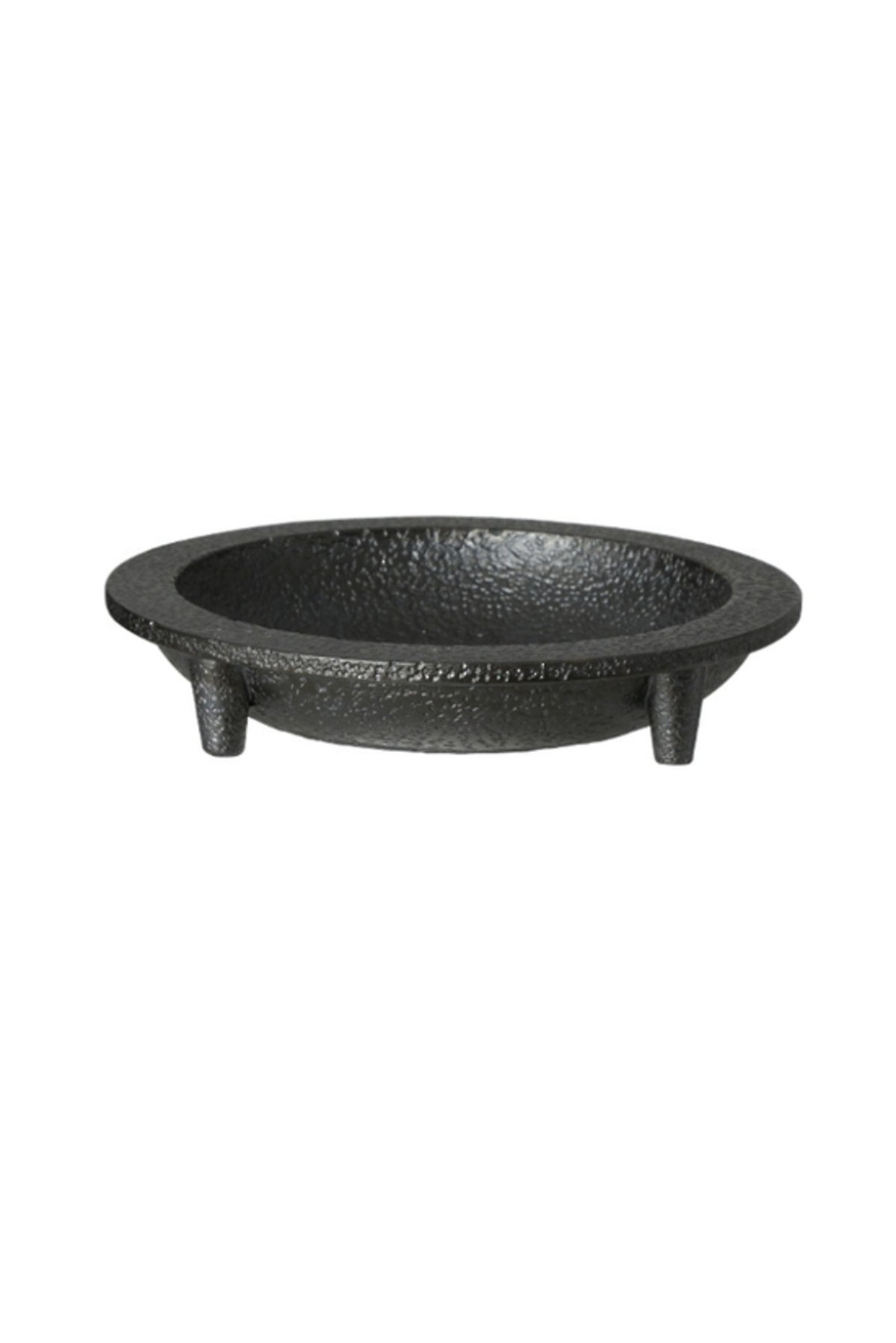 Friars cement tripod plate in charcoal seen side on, showing the hammered texture and three feet
