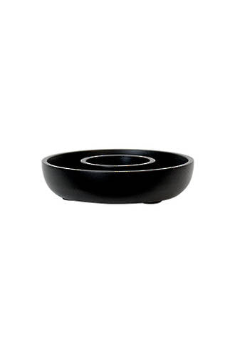 Billy tea light holder in glossy black, low round dish with a recessed tea light well and small dark feet