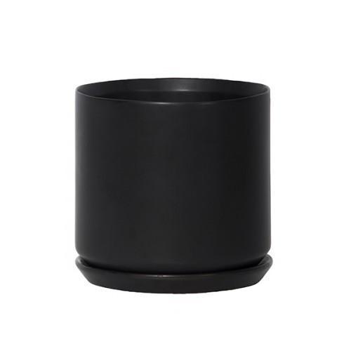 Oslo Jet Black Large stoneware planter with saucer, a matte pot for leafy indoor plants