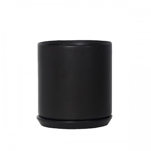 Oslo Jet Black XL stoneware planter with saucer, a statement floor pot for large plants