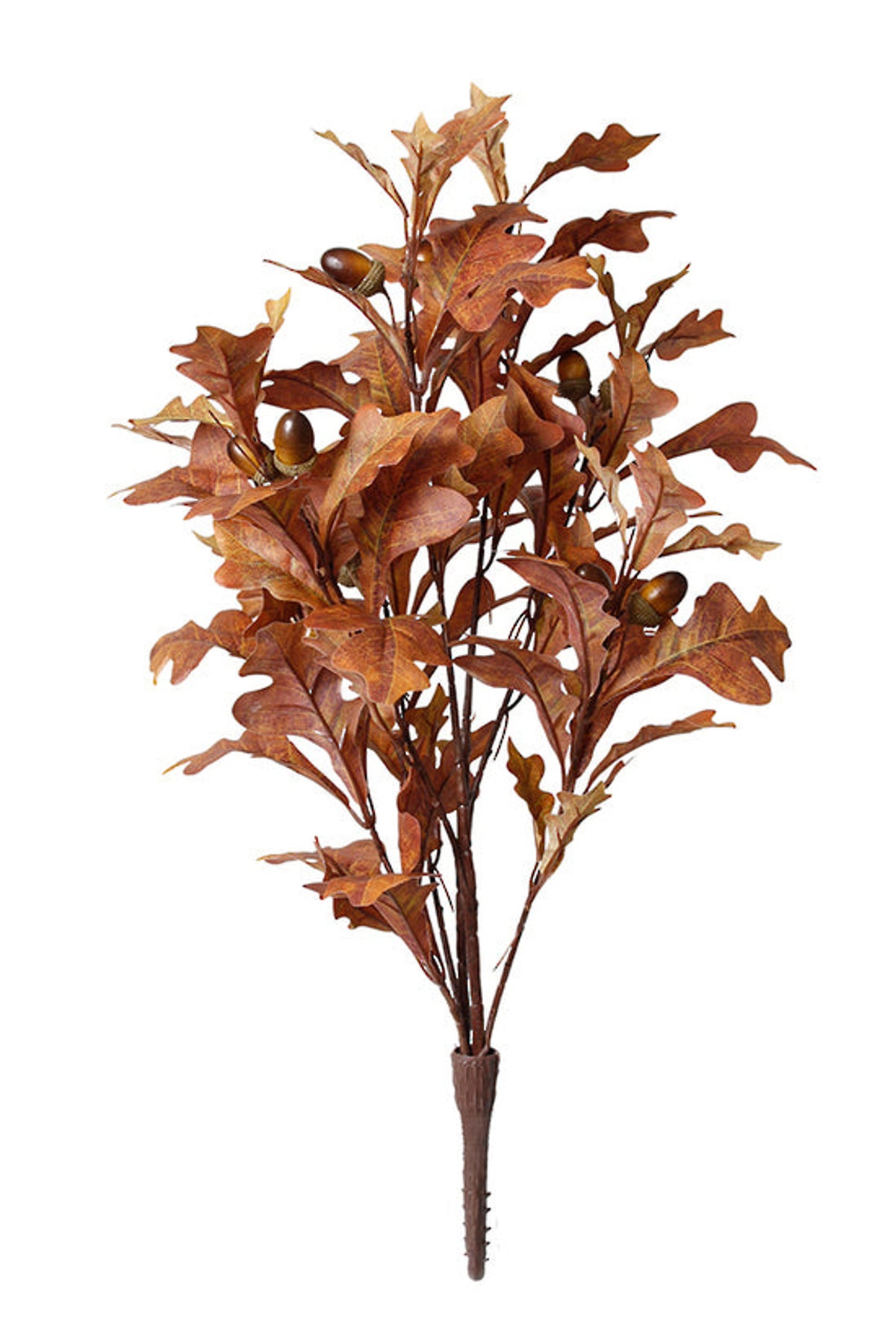 Faux oak leaf bush in russet autumn tones on a white background