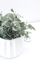 Silver Falls Bush 30cm by Artificial Flora in a white ceramic pot, showcasing its lush greenery and foliage sprays.