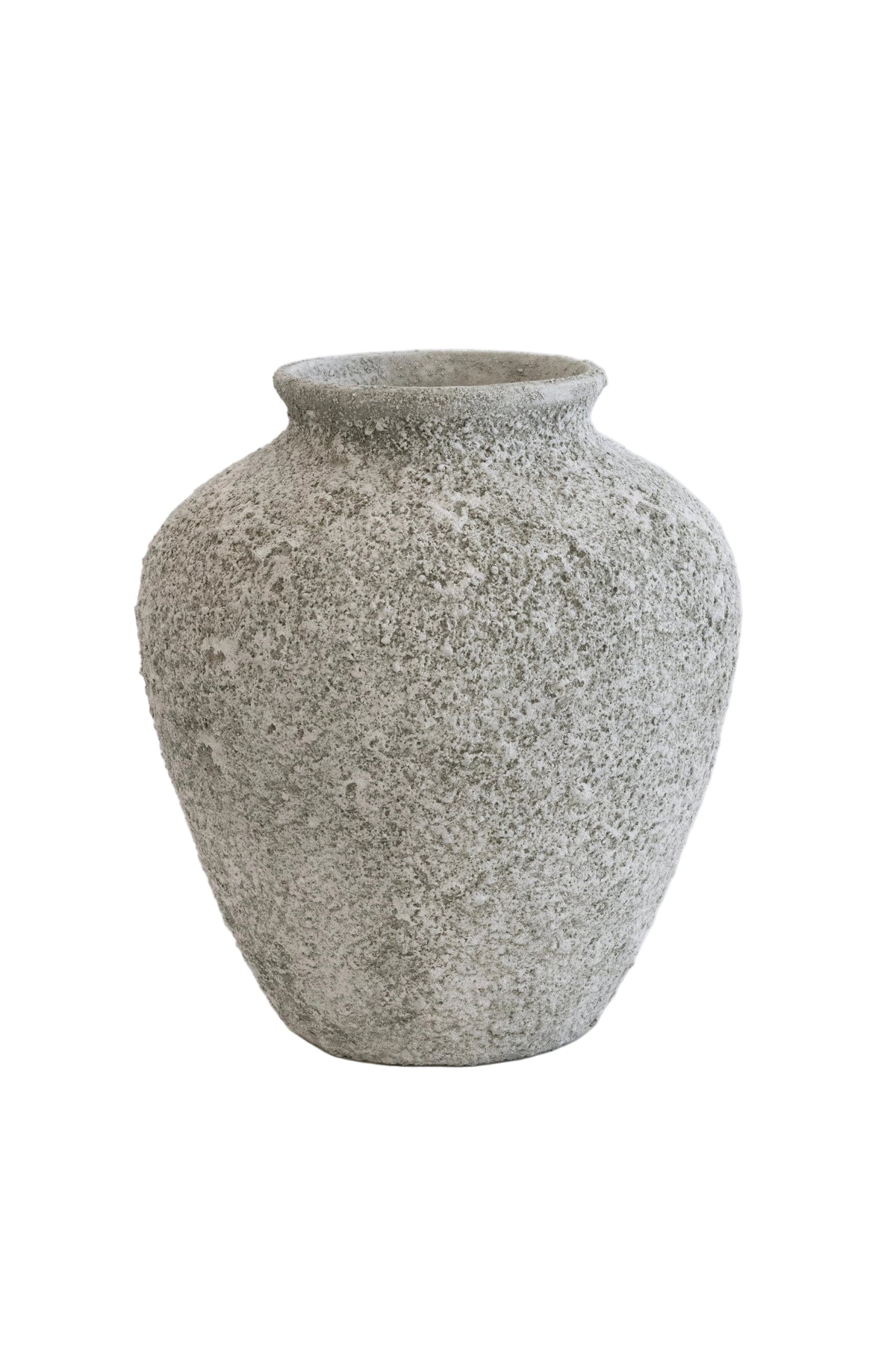 Nerina textured sage stone vase with a rounded body and short neck on a white background