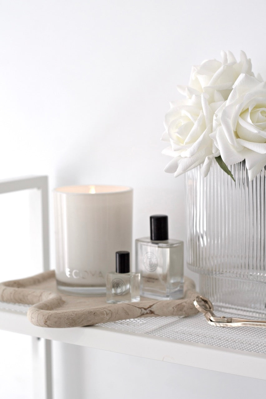 Rose Bundle, 5 Real Touch Faux Blooms, White or Pink