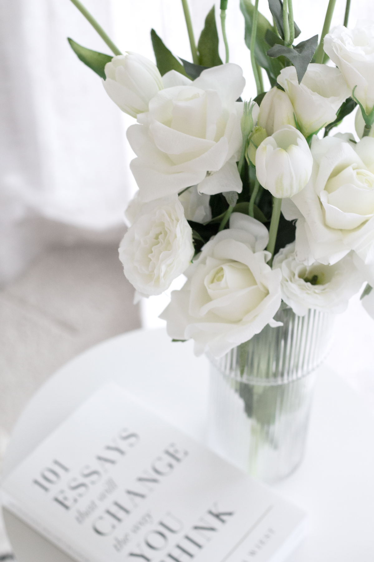 Rose Bundle, 5 Real Touch Faux Blooms, White or Pink