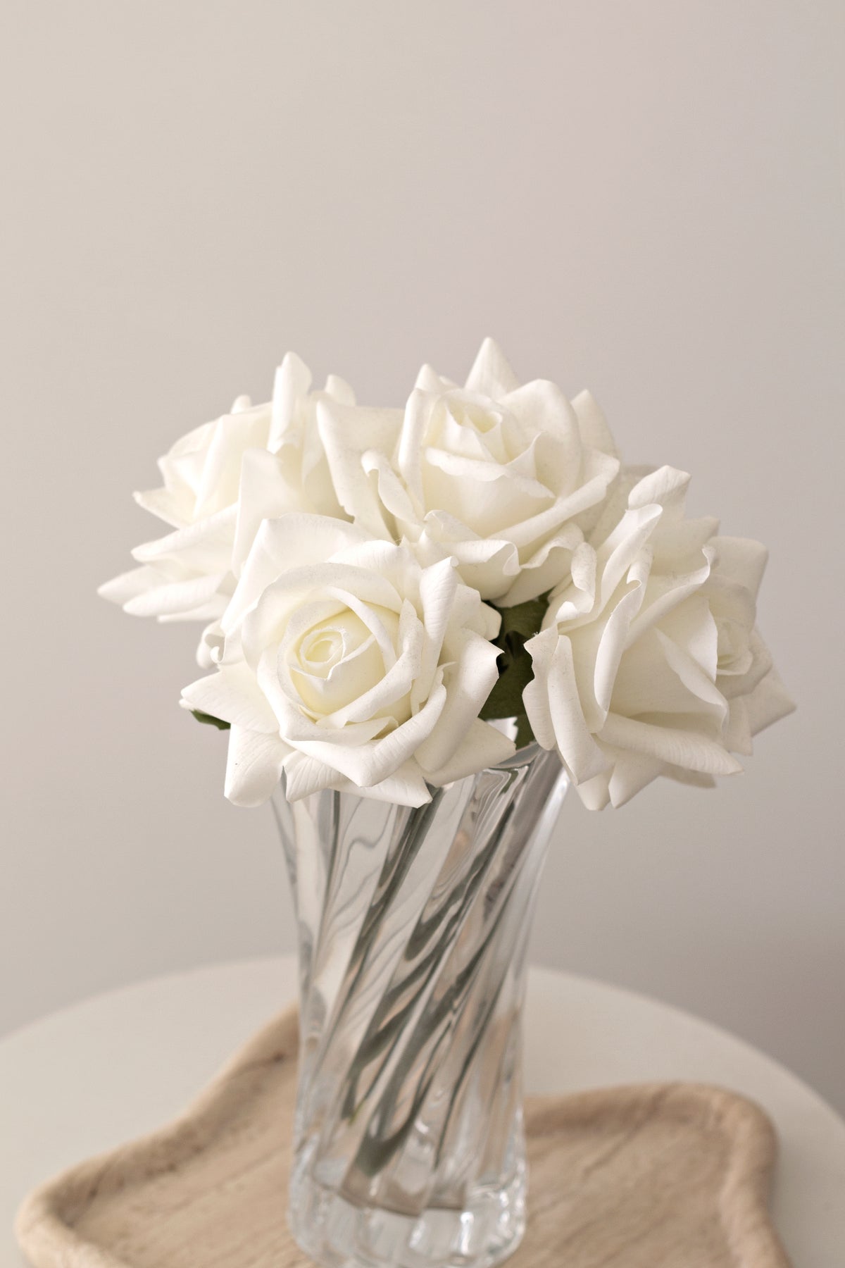 Rose Bundle, 5 Real Touch Faux Blooms, White or Pink