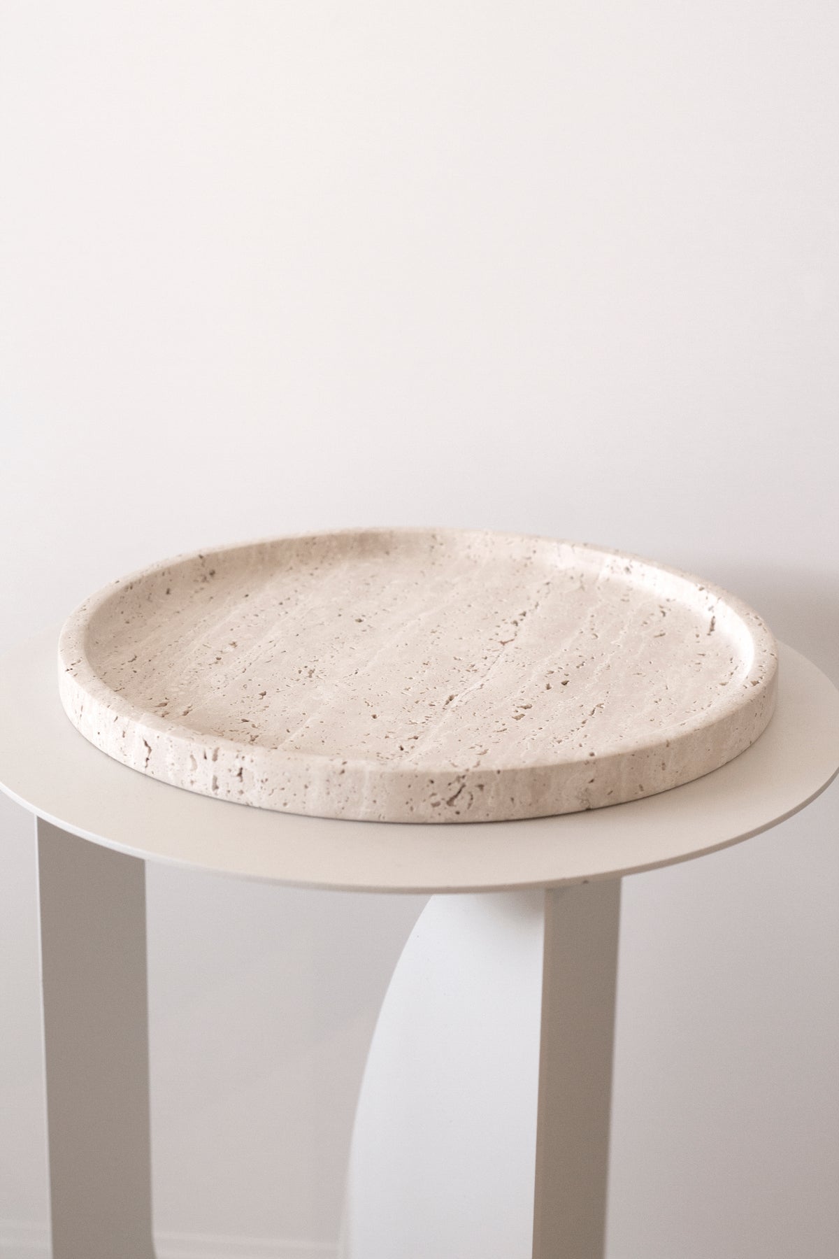 Moon Round Travertine Tray, 28cm Decorative Stone Platter
