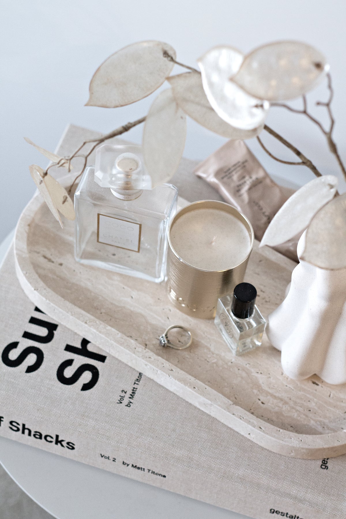 Line Tray, Travertine Display and Serving Tray