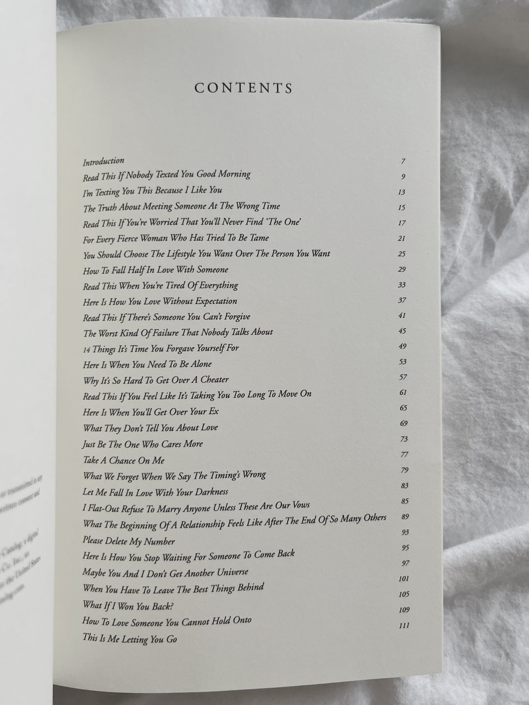 Contents page of This Is Me Letting You Go