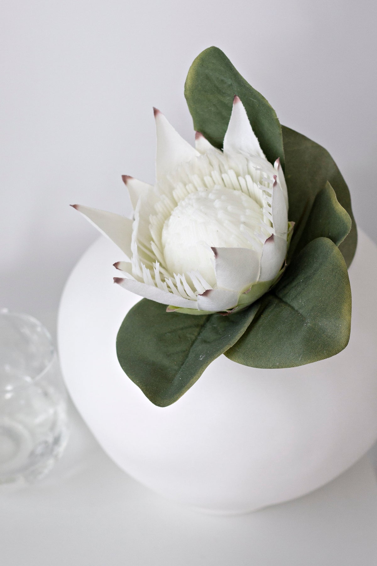 King Protea Spray, White 53cm Real-Touch Faux Stem