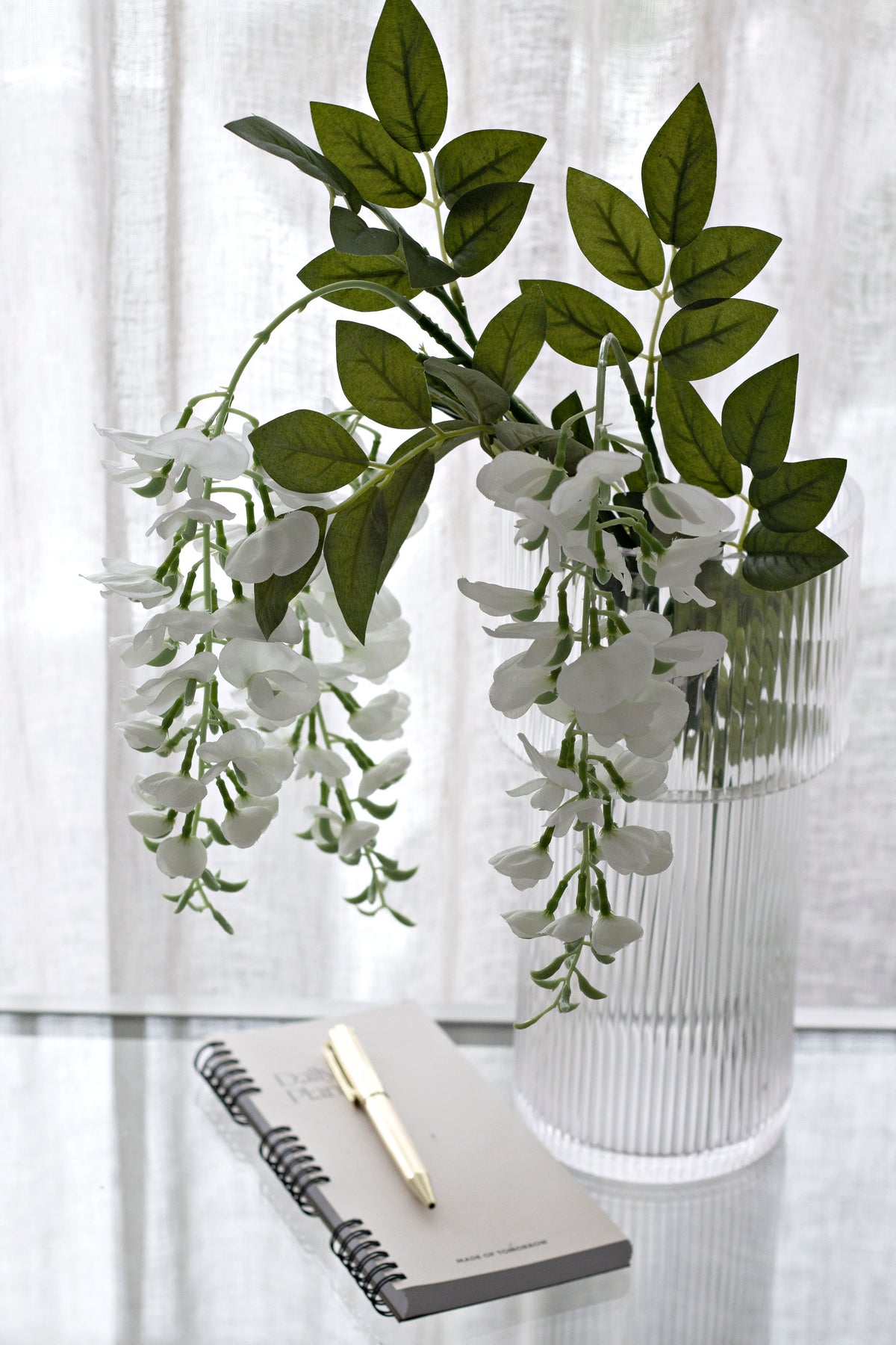 White Wisteria Spray, 92cm Cascading Faux Floral Stem