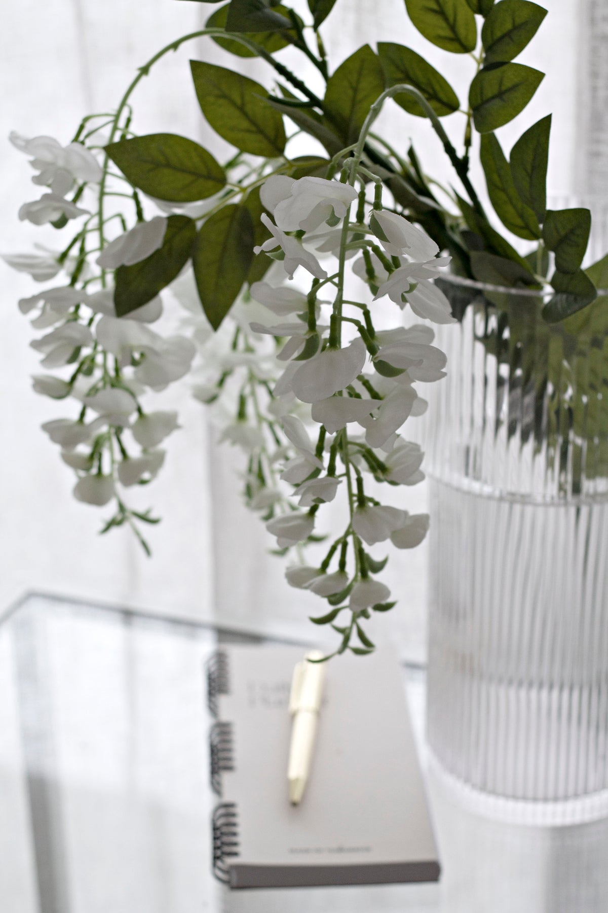 White Wisteria Spray, 92cm Cascading Faux Floral Stem