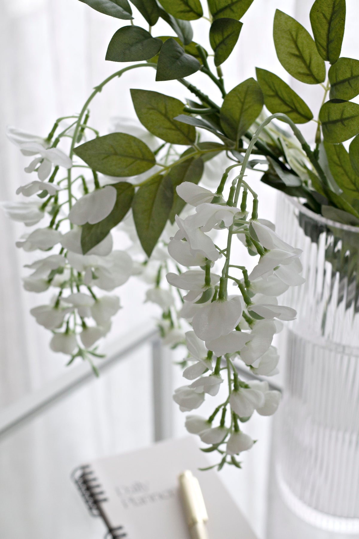 White Wisteria Spray, 92cm Cascading Faux Floral Stem