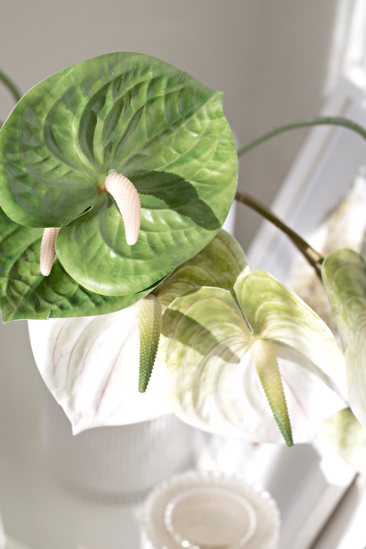 Anthurium Stem, White, Green or Variegated Faux Flower
